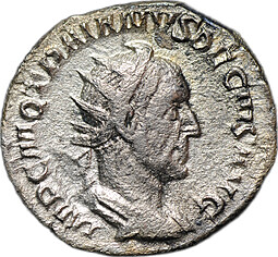 Монета Антониниан 249 - 251 Деций Траян Виктория с лавровым венком Римская Империя