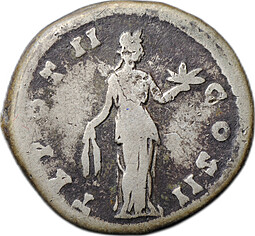 Монета Денарий 147 - 148 Марк Аврелий Фидес Римская Империя