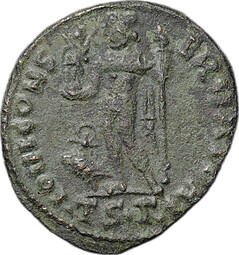 Монета Фоллис 312 - 313 Константин I Великий Юпитер держит Викторию Римская Империя