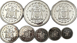 Годовой набор монет 1, 5, 10, 25, 50 центов 1, 5, 10 долларов 1974 PROOF Белиз
