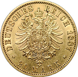 Монета 20 марок 1887 A Пруссия Германия