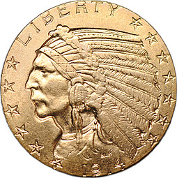 Монета 5 долларов 1914 D Денвер США