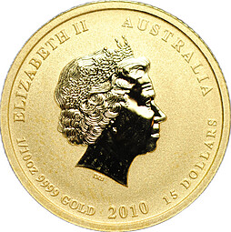 Монета 15 долларов 2010 Год Тигра UNC Лунар Австралия