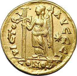 Монета Солид 457-474 Лев I Макелла Константинополь Византия Восточная Римская империя