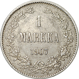 Монета 1 марка 1907 L Русская Финляндия