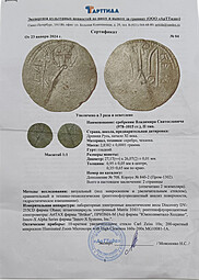 Монета Сребреник 1011-1015 Погрудный портрет | Трезубец (тип II) Владимир Святославич