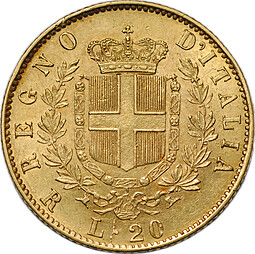 Монета 20 лир 1875 Италия