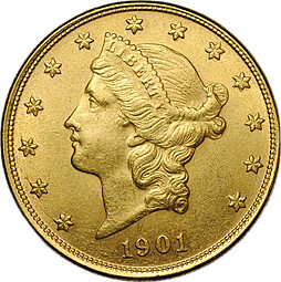 Монета 20 долларов 1901 S Сан-Франциско США