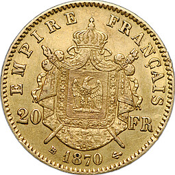 Монета 20 франков 1870 BB Франция