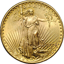 Монета 20 долларов 1924 Филадельфия США слаб CPRC MS 62