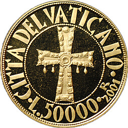 Монета 50000 лир 2001 Иоанн Павел II Ватикан