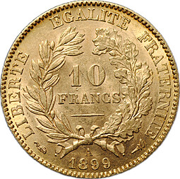 Монета 10 франков 1899 A Церера Франция