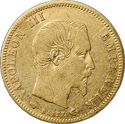 Монета 5 франков 1858 А золото Франция