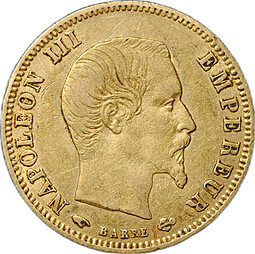 Монета 5 франков 1856 А золото Франция