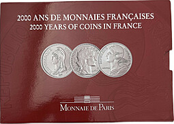 Набор монет 5 франков 2000 года 2000 лет монетному делу Франция