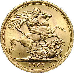 Монета 1 соверен (фунт) 1967 Великобритания