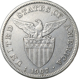 Монета 1 песо 1907 S Администрация США Филиппины