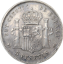 Монета 5 песет 1890 МР М Испания