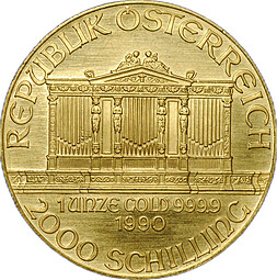 Монета 2000 шиллингов 1990 Венская филармония (филармоникер) Австрия
