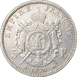 Монета 5 франков 1870 A Наполеон III Франция 