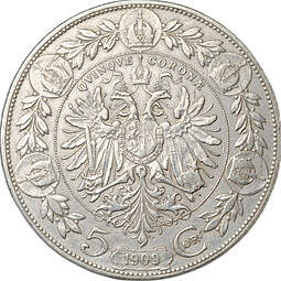Монета 5 крон 1909 Австрия