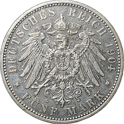 Монета 5 марок 1904 D Бавария Германия