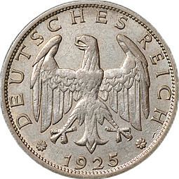Монета 1 рейхсмарка 1925 A Берлин Германия