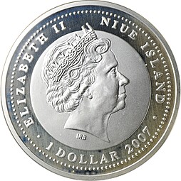 Монета 1 доллар 2007 Соболь Сургутский район ХМАО Ниуэ