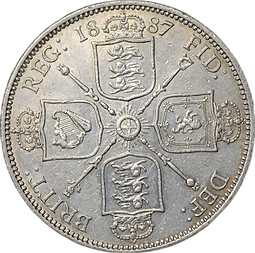 Монета 2 шиллинга (флорин) 1887 Новый портрет Великобритания