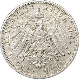Монета 3 марки 1909 F Вюртемберг Германия
