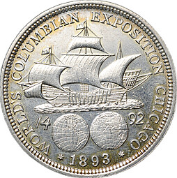 Монета 50 центов 1893 (1/2 доллара) Всемирная Колумбова выставка Колумб США