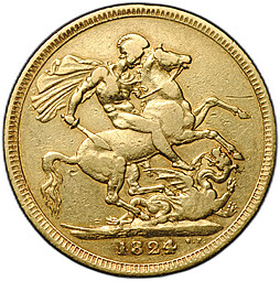 Монета 1 соверен (фунт) 1824 Великобритания
