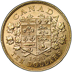 Монета 10 долларов 1913 Канада