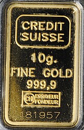 Слиток 10 грамм золота 999 пробы Швейцария Credit Suisse