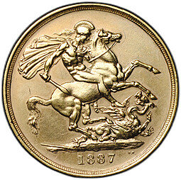 Монета 2 соверена (фунта) 1887 Великобритания