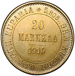 Монета 20 марок 1910 L Русская Финляндия