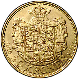 Монета 20 крон 1915 Дания