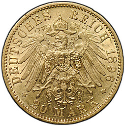 Монета 20 марок 1896 А Пруссия Германия