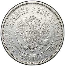 Монета 1 марка 1874 S Русская Финляндия
