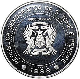 Монета 5000 добр 1999 Миллениум 2000 Сан-Томе и Принсипи