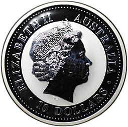 Монета 10 долларов 2005 Год Петуха Лунар Австралия