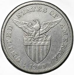 Монета 1 песо 1909 S Администрация США Филиппины
