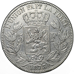 Монета 5 франков 1873 Бельгия