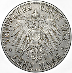 Монета 5 марок 1903 G Баден Германия