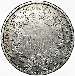 Монета 5 франков 1851 A Франция