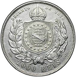 Монета 2000 рейс (реалов) 1889 Бразилия