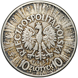 Монета 10 злотых 1937 Польша