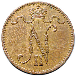 Монета 1 пенни 1908 Русская Финляндия