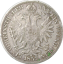 Монета 1 союзный талер 1857 A - Вена Австрия