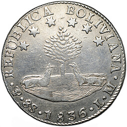 Монета 8 суэльдо 1836 Боливия